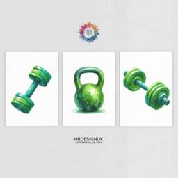 Green Home Gym Prints - 3 Fitness Posters - Minimalist Watercolour Design Sports Motivation Poster Athlete Decor Wall Art Gift - thumbnail 2