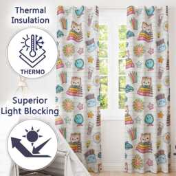 Cute Kawaii School Cat Books Crayons Stationery Seamless Pattern Readymade Eyelet Ring Top Thermal 100% Blackout Curtains - thumbnail 3