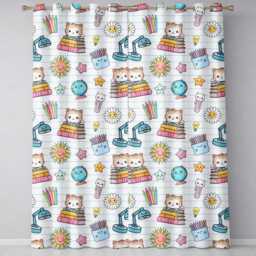 Cute Kawaii School Cat Books Crayons Stationery Seamless Pattern Readymade Eyelet Ring Top Thermal 100% Blackout Curtains - thumbnail 2