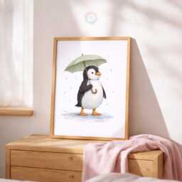 Penguin Nursery Prints - Set Of 3 Sage Green Girls Wall Art, Girl Animal Decor - thumbnail 3