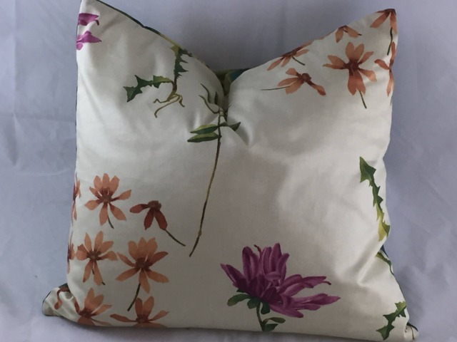 Floral Cotton Sateen Cushion, Green Stripe Back, 20x18 Inches - image 1