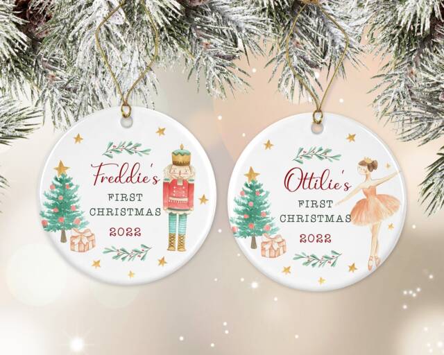 First Christmas Tree Decoration - Personalised Ornament Baby's Xmas Ceramic Bauble Keepsake Gift Nutcracker Ballerina Festive - image 1
