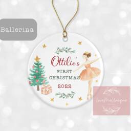 First Christmas Tree Decoration - Personalised Ornament Baby's Xmas Ceramic Bauble Keepsake Gift Nutcracker Ballerina Festive - thumbnail 2