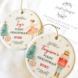 First Christmas Tree Decoration - Personalised Ornament Baby's Xmas Ceramic Bauble Keepsake Gift Nutcracker Ballerina Festive - thumbnail 4