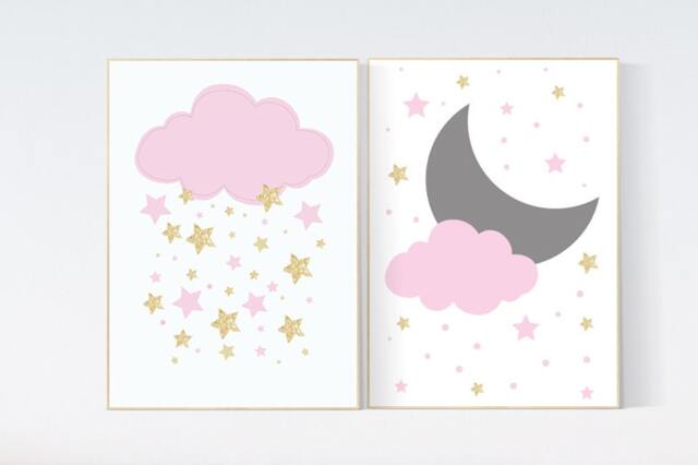 Pink Gold Cloud Nursery Decor Baby Girl Room Wall Art - image 1