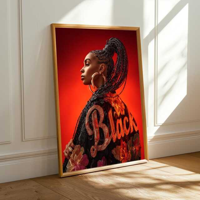 Afrocentric Woman Portrait Art Print Red, Black, & Gold Decor - Poster Only - image 1