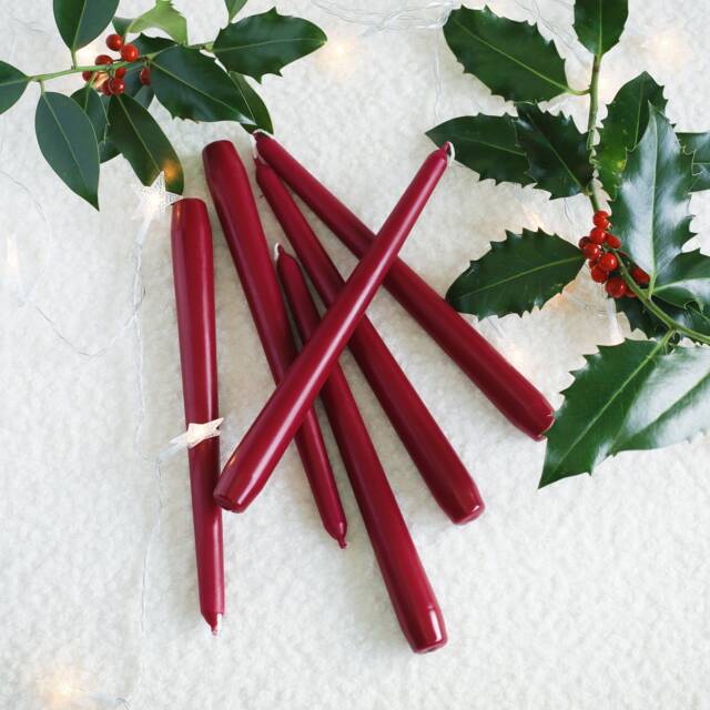 Christmas Tall Taper Candles - Festive Candle Pack Dinner Burgundy Red Green White Stick Xmas Place Setting Noel - image 1