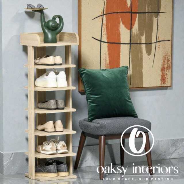 7 Tier Wooden Shoe Rack Organizer, Storage Shelf, Slim Entryway Cabinet, Oak Hallway & Bedroom - image 1