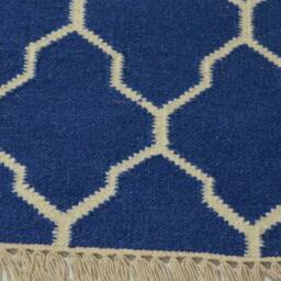 Blue & White Handwoven Rug, Cotton Wool Blend - 3.1 X 5 Ft - thumbnail 4