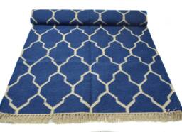 Blue & White Handwoven Rug, Cotton Wool Blend - 3.1 X 5 Ft - thumbnail 1