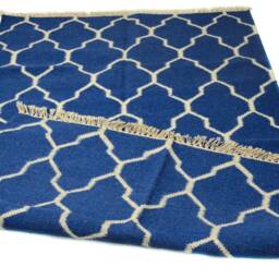 Blue & White Handwoven Rug, Cotton Wool Blend - 3.1 X 5 Ft - thumbnail 3
