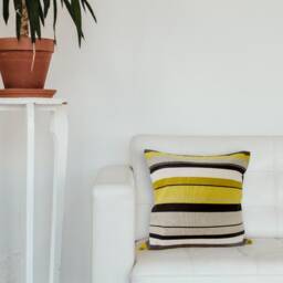 striped Linen Cushion Cover, Brown Modern Pillow, Contemporary Designer Home Decor, Romo Cushion, Handmade in The UK - thumbnail 3