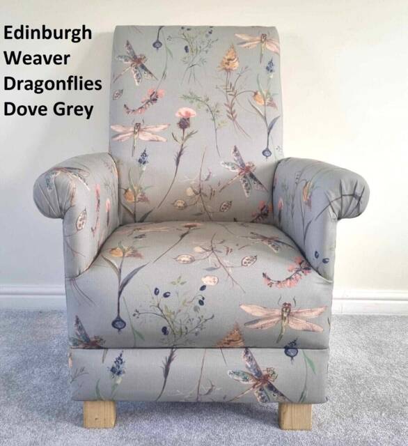 Dragonfly Fabric Adult Armchair Dove Grey Accent Chair Duck Egg Bedroom Nursery - image 1