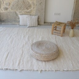 Large Handwoven Cream Rug 180x250 cm, Area Rug, Solid Carpet, Living Room Bohemian Decoration, Kids Cotton Organic - thumbnail 2