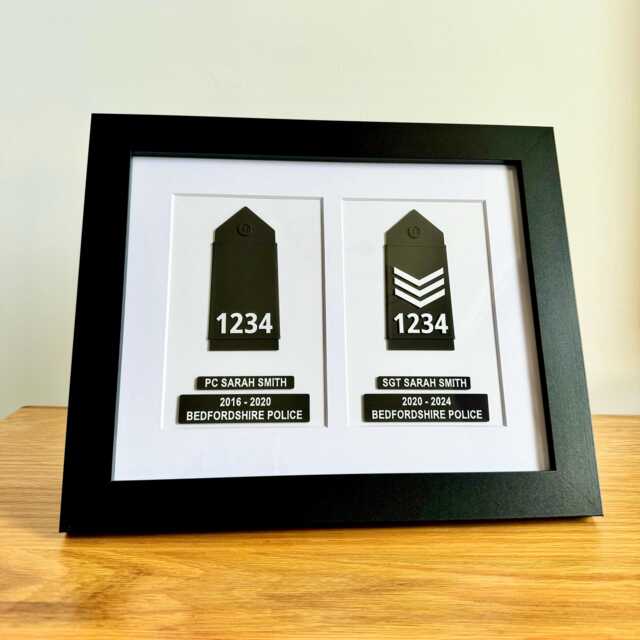 Double Framed British Police Rank Epaulette Box, Personalised Presentation Frame, Officer Gift