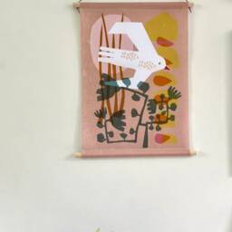 Textile Poster Pink, Abstract Cutout Bird, 45x65 cm, Up in The Air, Small Wall Hanging, Textile Decoration With Birch Sticks, Living - thumbnail 2
