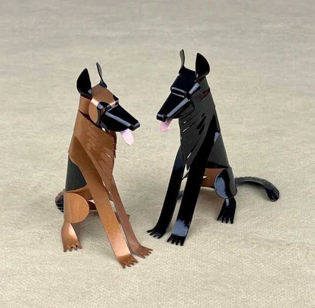 German Shepherd Handmade Copper Sculpture, Collectible Miniature Figurine - image 1