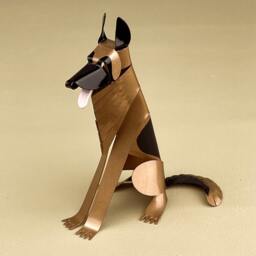 German Shepherd Handmade Copper Sculpture, Collectible Miniature Figurine - thumbnail 3