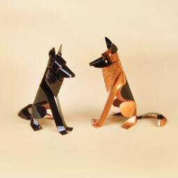 German Shepherd Handmade Copper Sculpture, Collectible Miniature Figurine - thumbnail 2