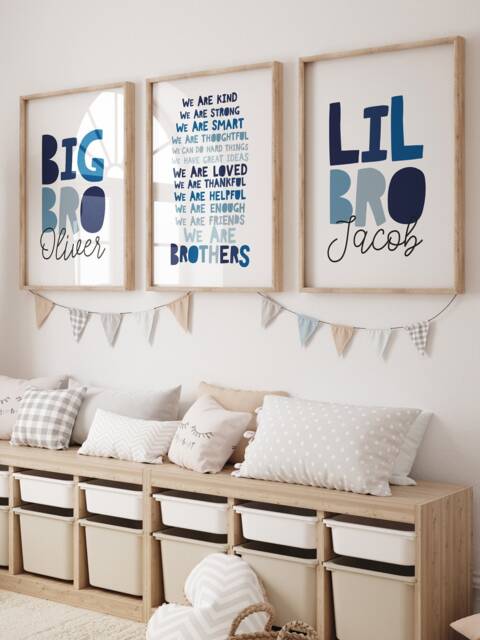 Set Of 3 Boys Bedroom Prints, Big Bro Lil Print Set, Shared Bedroom, Affirmations For Boys, Posters, Siblings Wall Art - image 1
