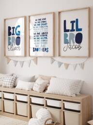 Set Of 3 Boys Bedroom Prints, Big Bro Lil Print Set, Shared Bedroom, Affirmations For Boys, Posters, Siblings Wall Art - thumbnail 1