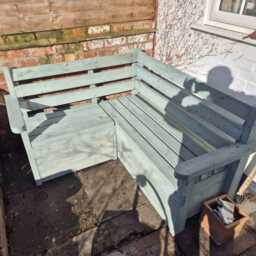 Rustic Garden Bench With Underseat Storage Area Corner Unit Option Natural Treated Wood Outdoor Storage - thumbnail 4