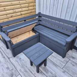 Rustic Garden Bench With Underseat Storage Area Corner Unit Option Natural Treated Wood Outdoor Storage - thumbnail 2