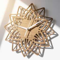Boho Floral Mandala Wooden Wall Clock Laser Cut Silent Timepiece - thumbnail 1