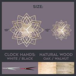 Boho Floral Mandala Wooden Wall Clock Laser Cut Silent Timepiece - thumbnail 3