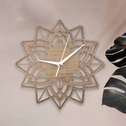 Boho Floral Mandala Wooden Wall Clock Laser Cut Silent Timepiece - thumbnail 2