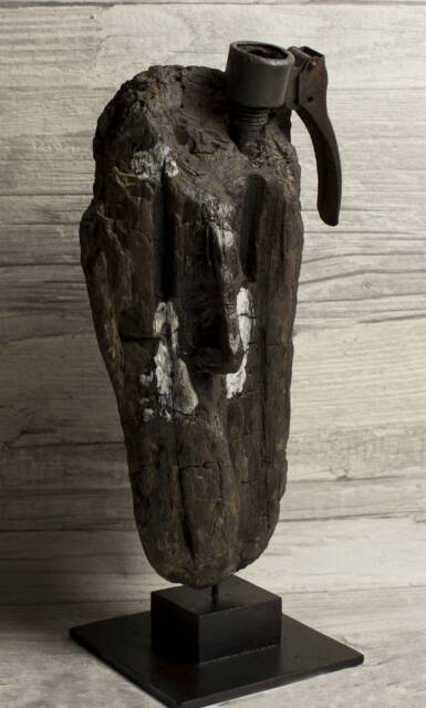 Wood Sculpture, Pomegranate, Mixed Media - Kamikaze By Lionel Le Jeune, Unique Piece From The Art Brut Collection - image 1