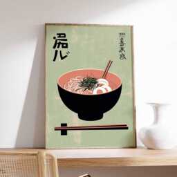 Japanese Ramen Poster, Modern Minimalist Kitchen Wall Art, Asian Food Print, Contemporary Dining Decor, Noodle Bowl Illustration - thumbnail 1