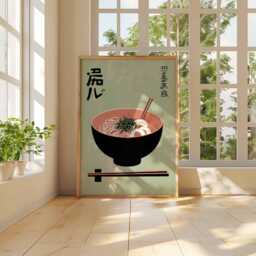Japanese Ramen Poster, Modern Minimalist Kitchen Wall Art, Asian Food Print, Contemporary Dining Decor, Noodle Bowl Illustration - thumbnail 3