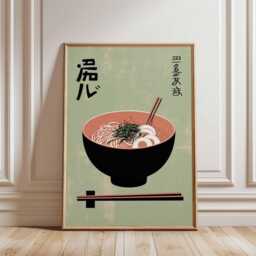 Japanese Ramen Poster, Modern Minimalist Kitchen Wall Art, Asian Food Print, Contemporary Dining Decor, Noodle Bowl Illustration - thumbnail 2