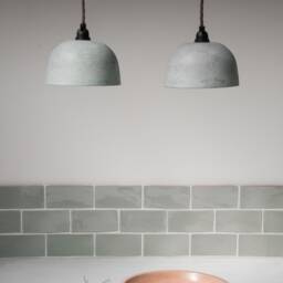 Small Grey Lightweight Concrete Ceiling Pendant Lampshade/Modern Minimal Cement Plaster Off White - thumbnail 3