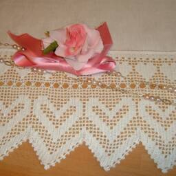Crochet Lace With Hearts in White Cotton - Filet Border Ready To Apply Border For Curtain & Tablecloth 52cm X 22cm - thumbnail 3