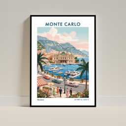 Monte Carlo Travel Poster - F1 Grand Prix Famous Circuit Monaco Wall Art Print, Retro Home Decor For Living Room Or Office, Modern Artwork - thumbnail 1