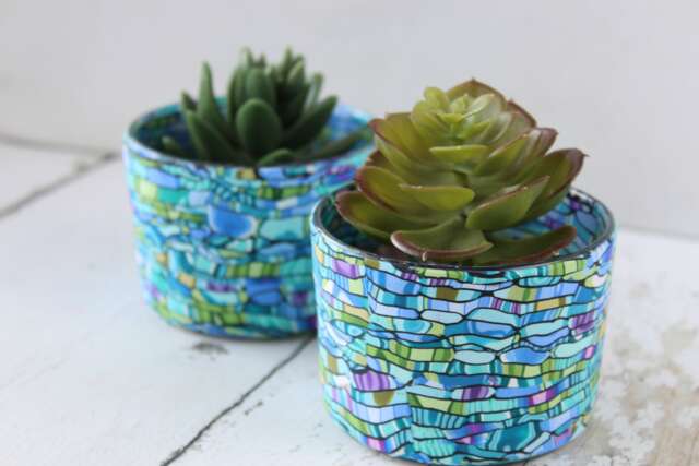 Millefiori Succulent Planters Teal & Green Polymer Clay Pots - Set Of 2 - image 1