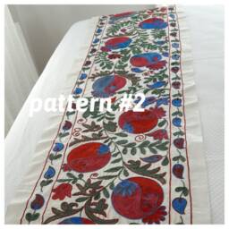Embroidered Suzani Bed Scarf Runner Throw With Fringe, Bohemian Decor - thumbnail 3