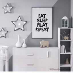 Eat Sleep Play Repeat - Scandi Monochrome Wall Art Nursery/Playroom Print - thumbnail 2