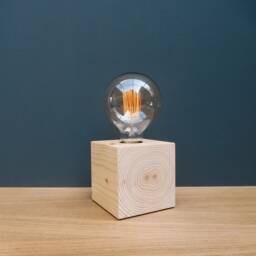 Handmade Wooden Cube Table Lamp Modern Bedside Accent Light - thumbnail 2
