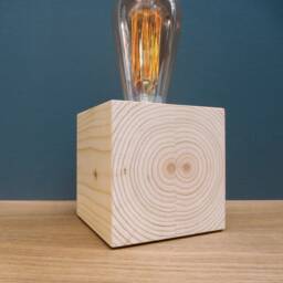 Handmade Wooden Cube Table Lamp Modern Bedside Accent Light - thumbnail 3