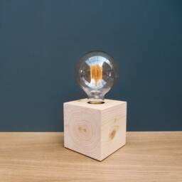 Handmade Wooden Cube Table Lamp Modern Bedside Accent Light - thumbnail 1