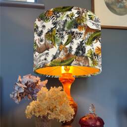 Tiger, Cheetah Jungle Velvet, Drum Lampshade /Ceiling Shade With A Metallic Brushed Gold Lining - thumbnail 1