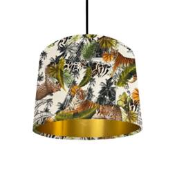 Tiger, Cheetah Jungle Velvet, Drum Lampshade /Ceiling Shade With A Metallic Brushed Gold Lining - thumbnail 2