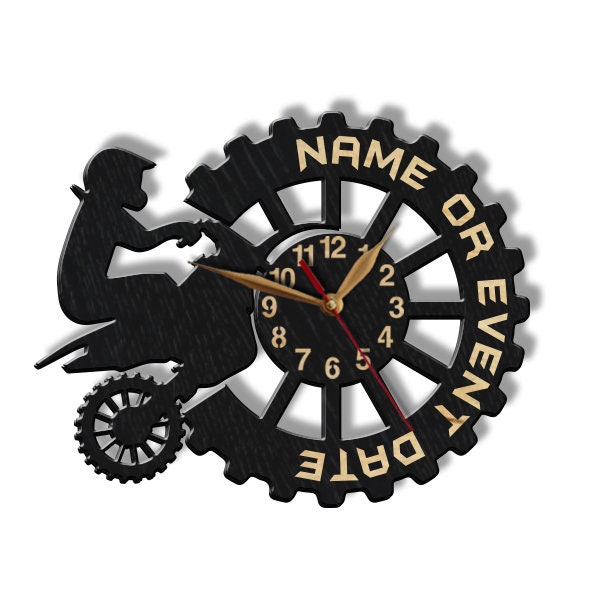 Wall Clock Motocross, Dirt Biker, Motorcycle Racer, Extreme Freestyle, Racing Bike, Non-Ticking Large 12-18Inch Wood Art Decor - image 1
