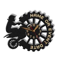 Wall Clock Motocross, Dirt Biker, Motorcycle Racer, Extreme Freestyle, Racing Bike, Non-Ticking Large 12-18Inch Wood Art Decor - thumbnail 1
