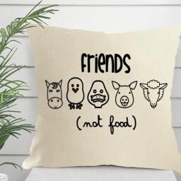 Vegan Pillow Cover Friends Not Food, Farmhouse Decor - 16x16 - thumbnail 2