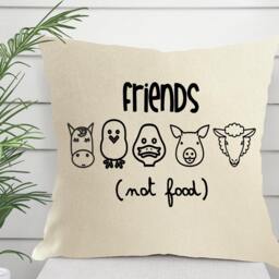 Vegan Pillow Cover Friends Not Food, Farmhouse Decor - 16x16 - thumbnail 1