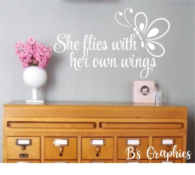 She Flies With Her Own Wings - Vinyl Wall Decal - Quote - Poetry - Nursery Decor - Girls Bedroom Art - Quotes - image 1